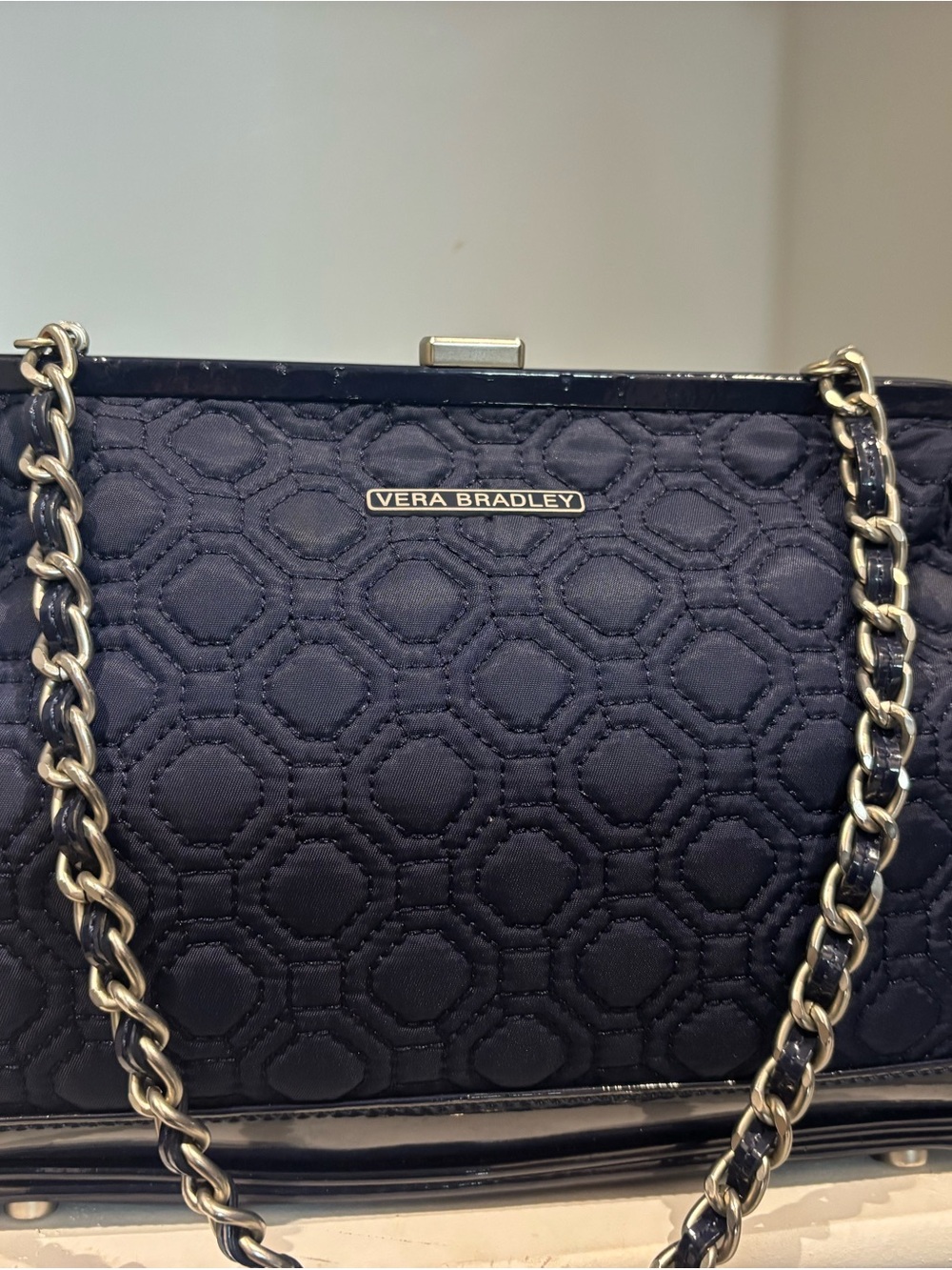 Vera Bradley Navy Quilted Chain-Shoulder Bag